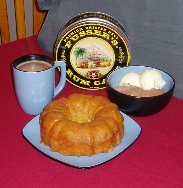 Rum Cake with Cocoa and Ice Cream
