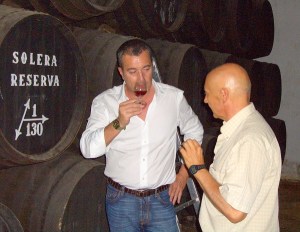 Fabio Rossi in Jerez tasting sherry for buying then the used barrels.